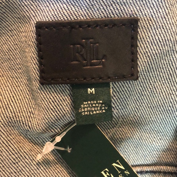 RALPH LAUREN size Medium Jean Denim Stretch Jacket Red Plaid FlipCuffs  $249 NEW - Picture 9 of 12